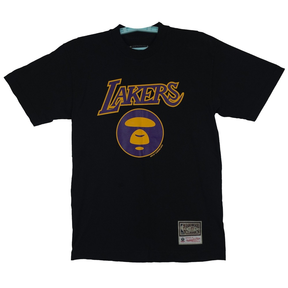 AAPE BAPE LA Lakers Mitchell & Ness NBA Small Shirt A Bathing Ape Black New